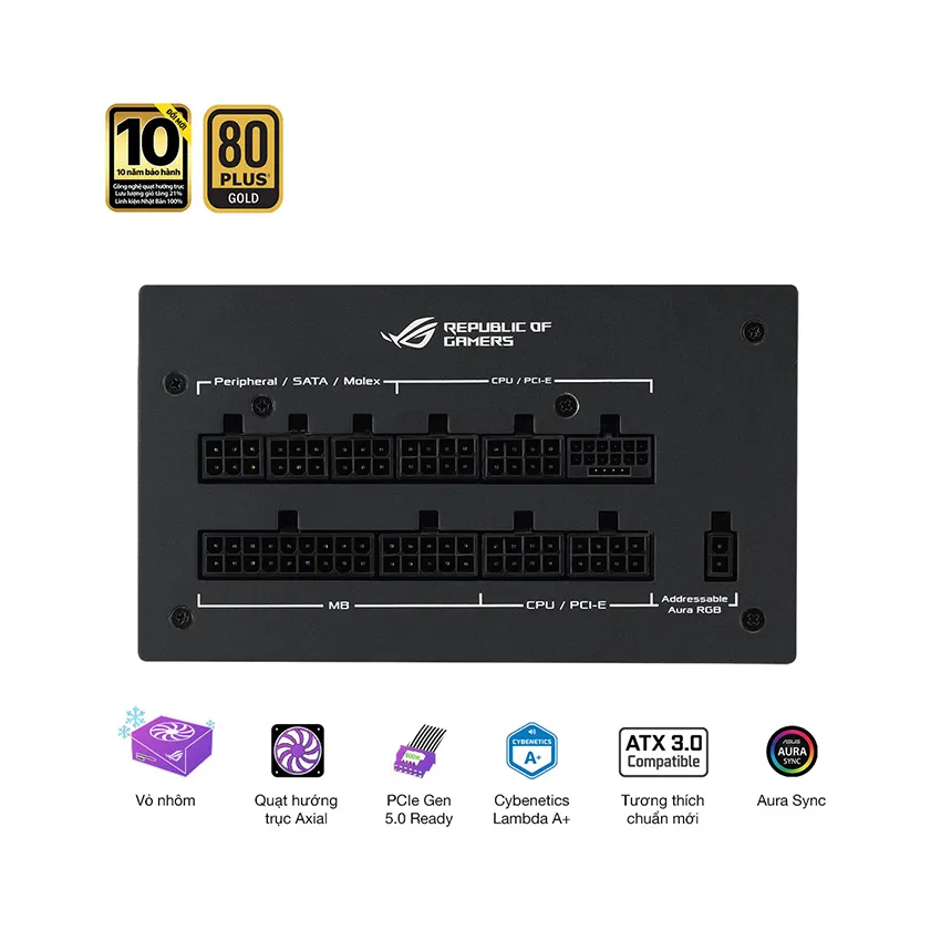 Nguồn ASUS ROG STRIX 1200G Aura Gaming (80+ GOLD/PCI-e 5.0/Full Modular/Màu Đen)